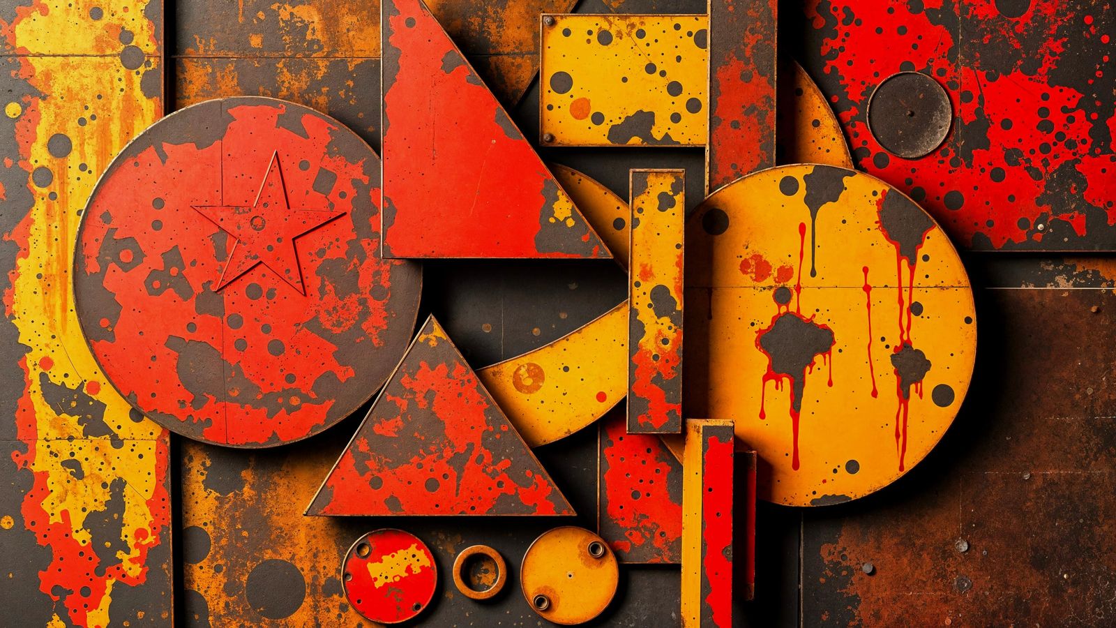 Abstract Industrial Landscape in Warm Hues and Deep Shadows