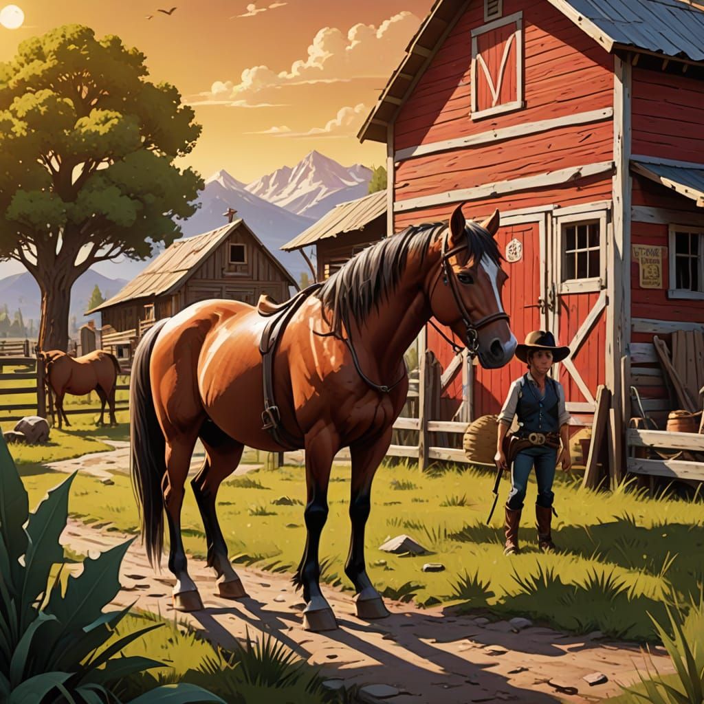 Whimsical Farm Scene in Vibrant Oil Gouache Style