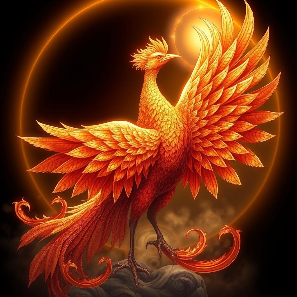 Majestic Phoenix Emerges in Splendid Golden Light