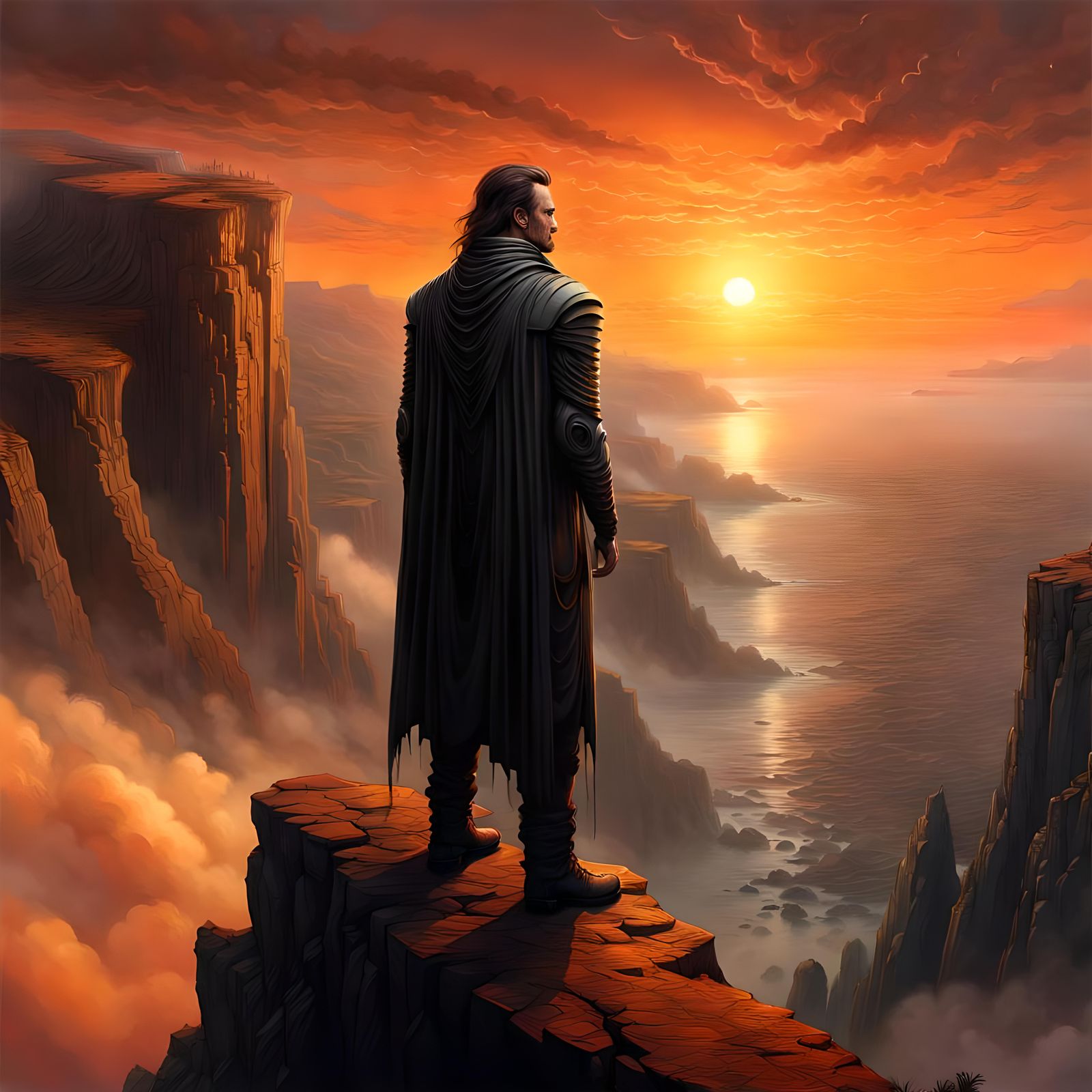 Lone Man at Sunset: Epic Matte Painting