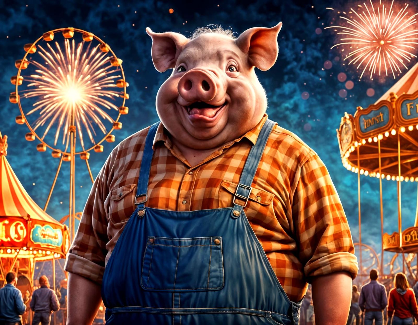 Mystical Pig-Man Watches Fireworks in 8K