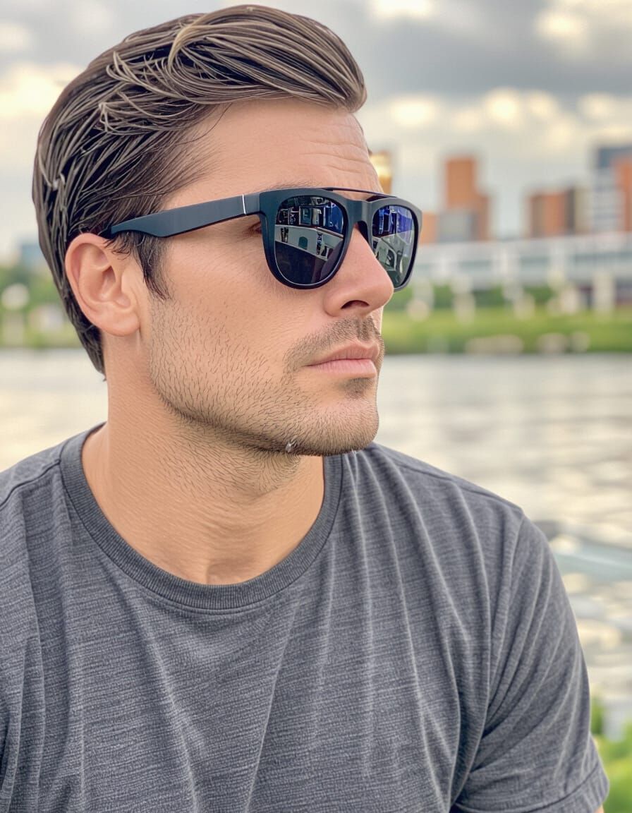 Dramatic Portrait of Man in Rain, Film Noir Style