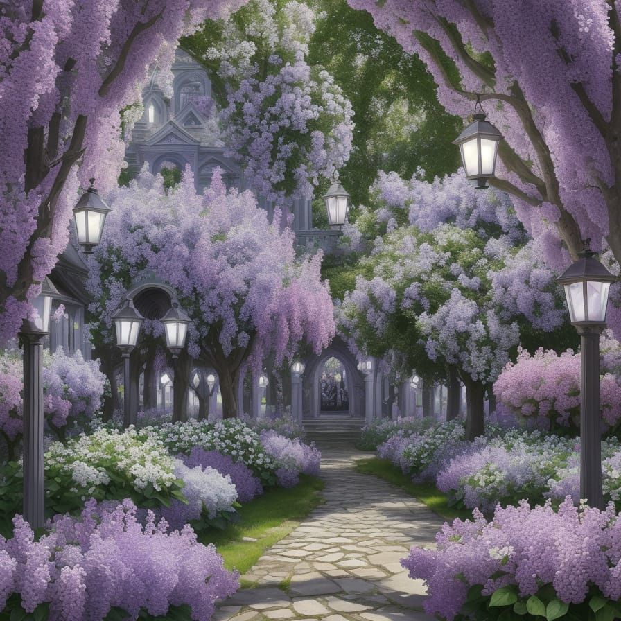 Fairy Forest Collage With Lilac Hortensia and Lanterns