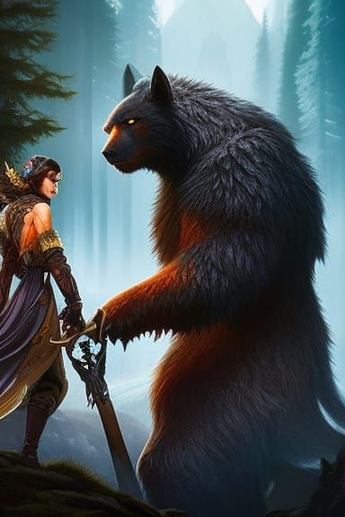 Sinister Bear-Man in Dark Fantasy Landscape