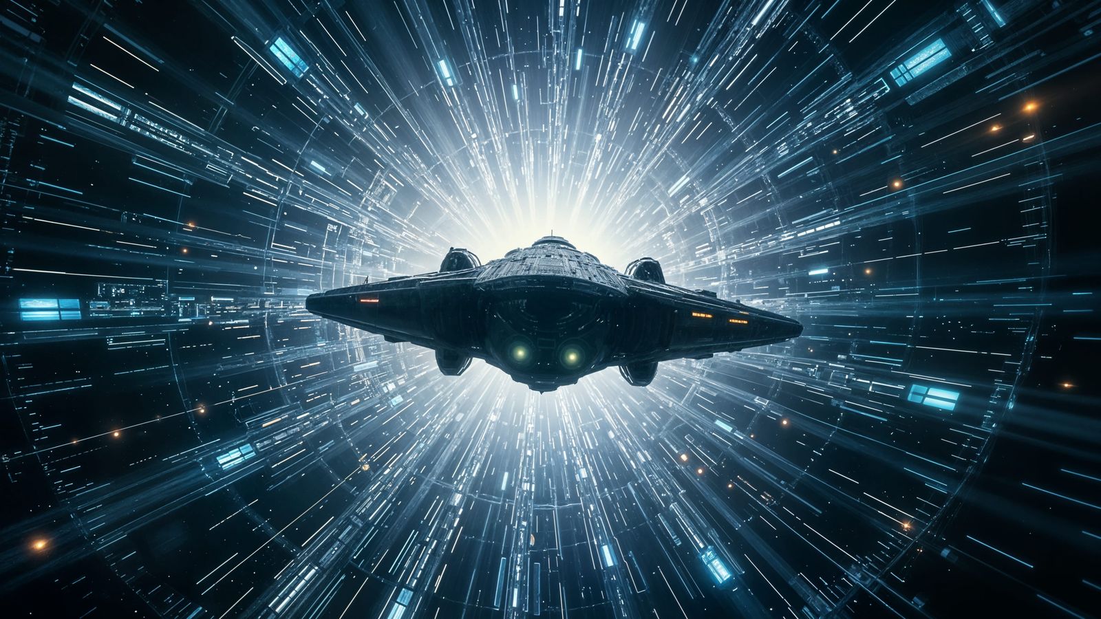 Cosmic Wormhole with Spaceship in Cinematic Style