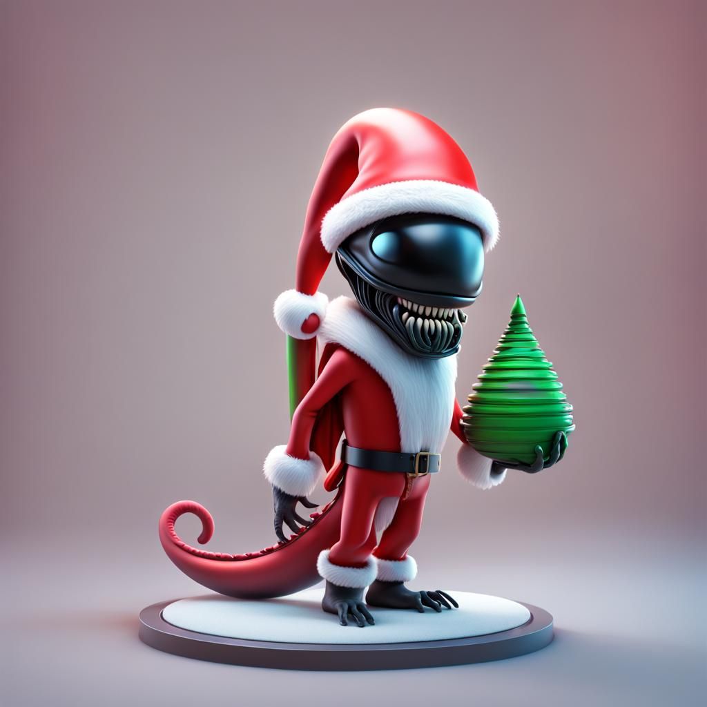 Xenomorph Santa Claus: 3D Digital Art in Pixar Style