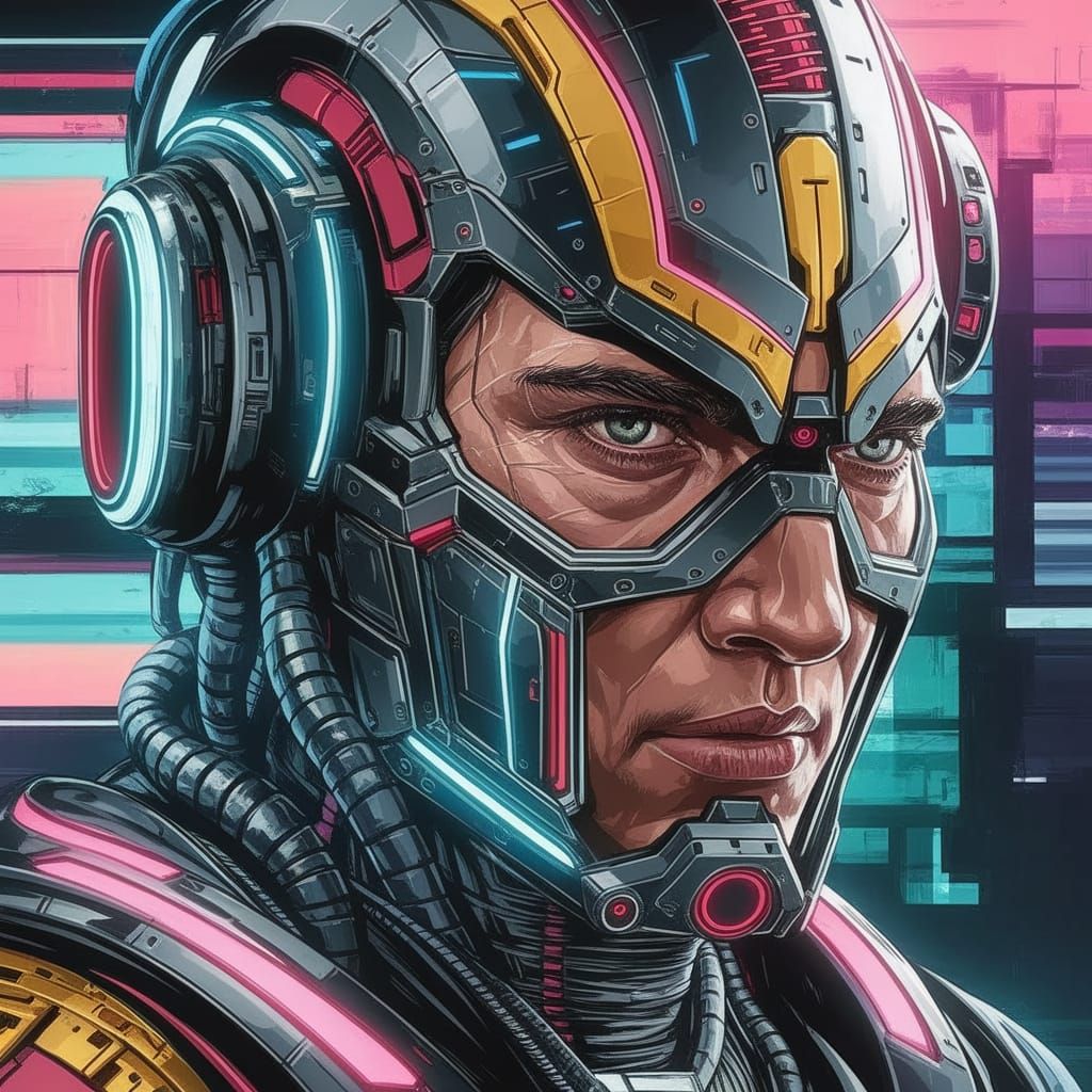 Futuristic Cyborg Portrait in Neo-Futurist Style