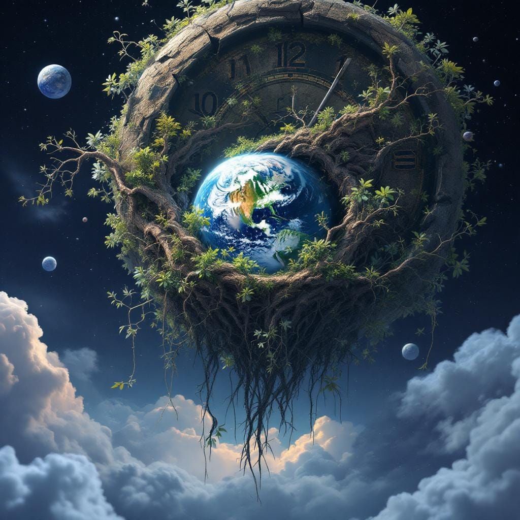 Fragile Earth with Cracked Clock, Digital Art