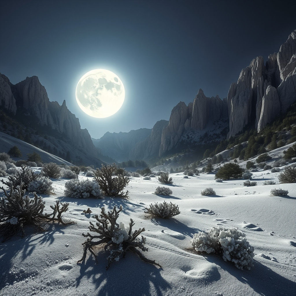 Moonlit Juniper Savanna with Crystalline Limestone Hills