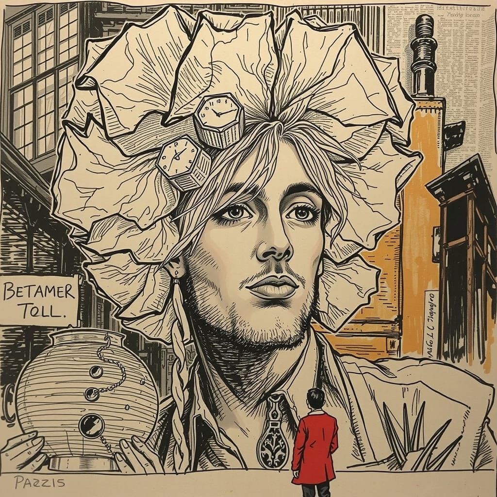 Monochrome Etched Sketch of a Detailed Drawing