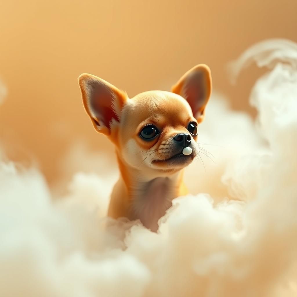 Yellow Chihuahua in Smoky Dreamscape: Cinematic Digital Art