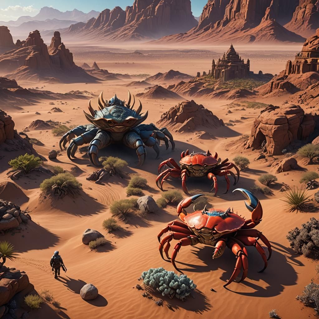 Giant Crab-Monkey Hybrid in Desert: Fantasy Concept Art