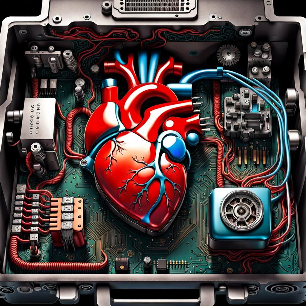 Robotic Chest with Human Heart in Macabre Style