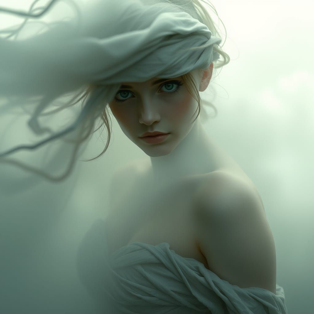Ethereal Beauty Emerges from Fog in a Haunting Cyberpunk Aes...
