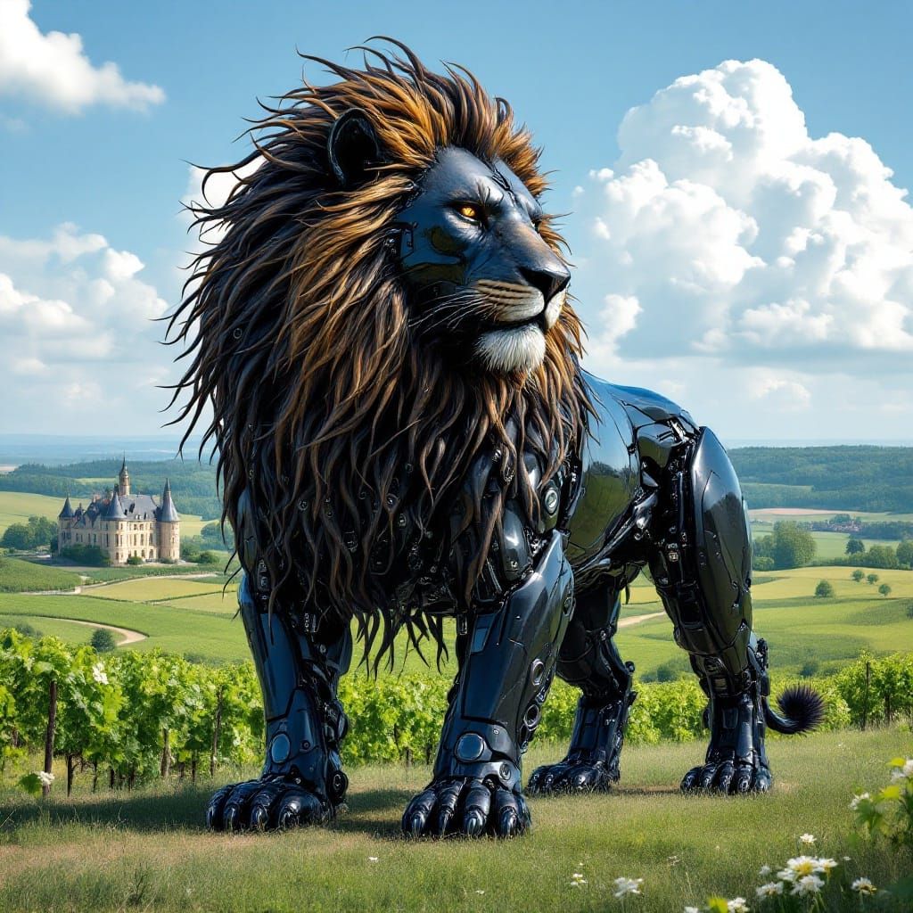 Lion-Jeep Hybrid in French Countryside