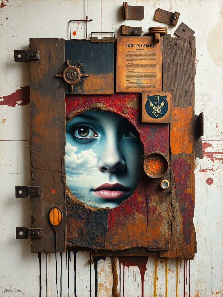 Surreal Face in Empty Sky: Acrylic Abstract Painting