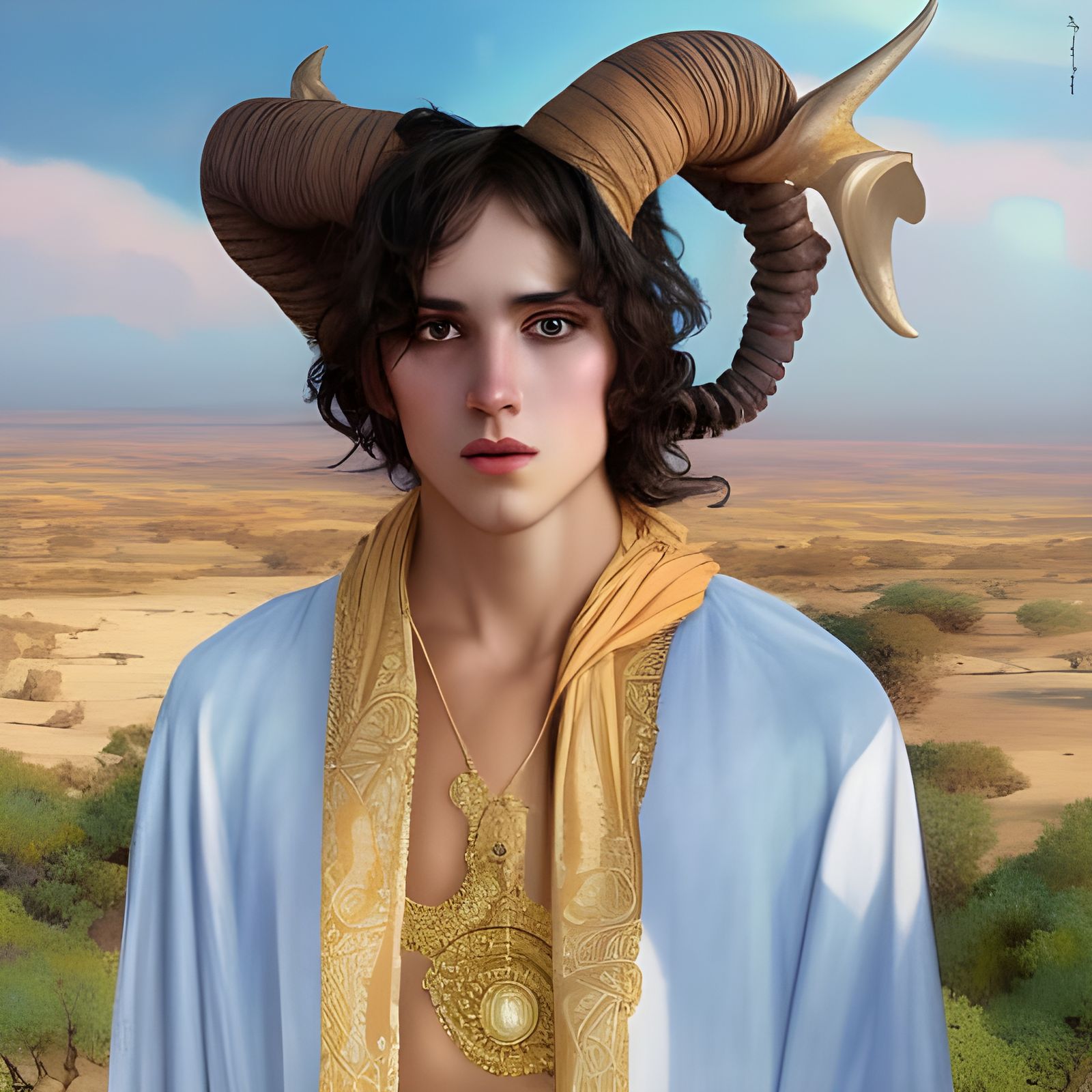 Youthful Faun in Arab Dress: Detailed Fantasy Portrait