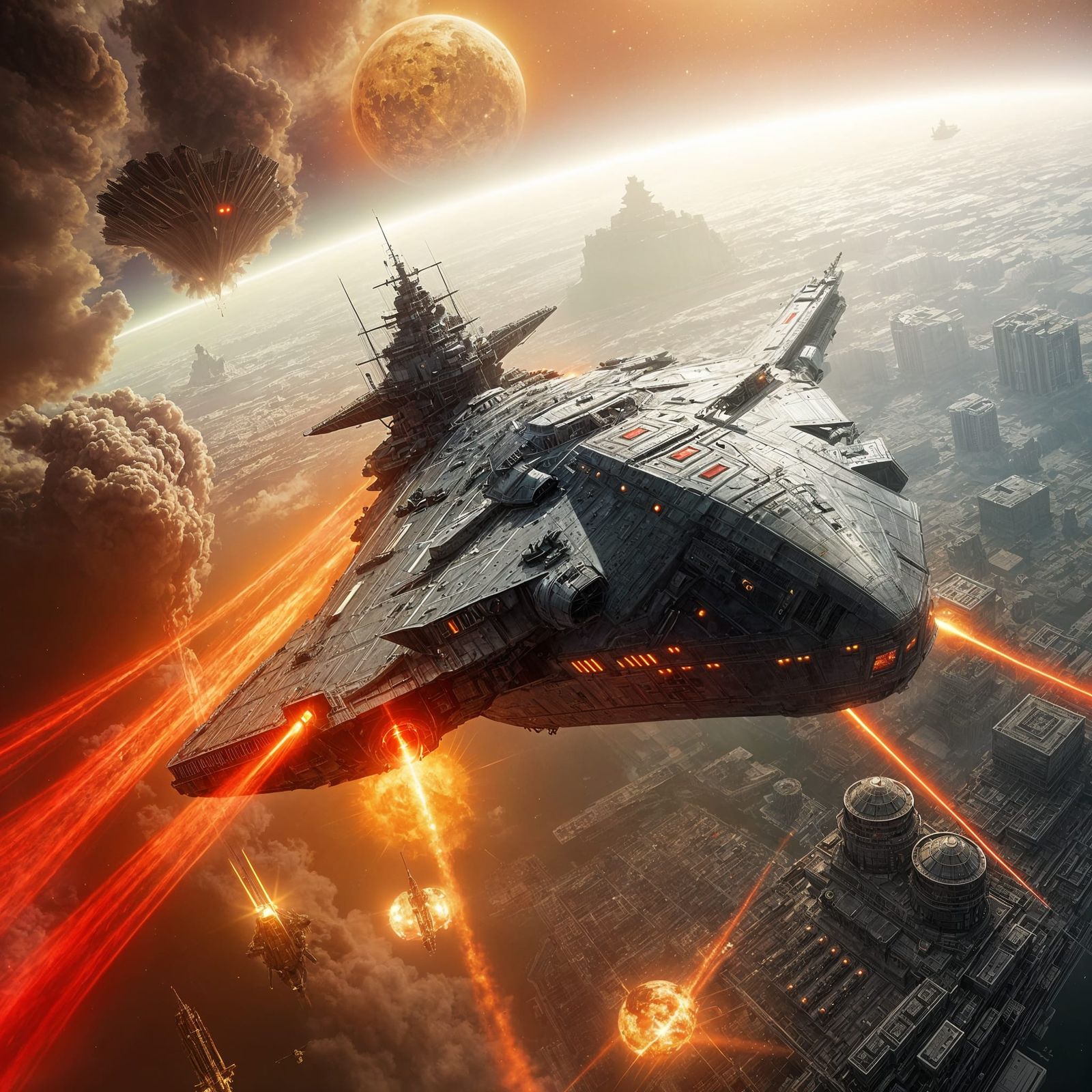 Colossal Battleship Enters Alien Planet Atmosphere