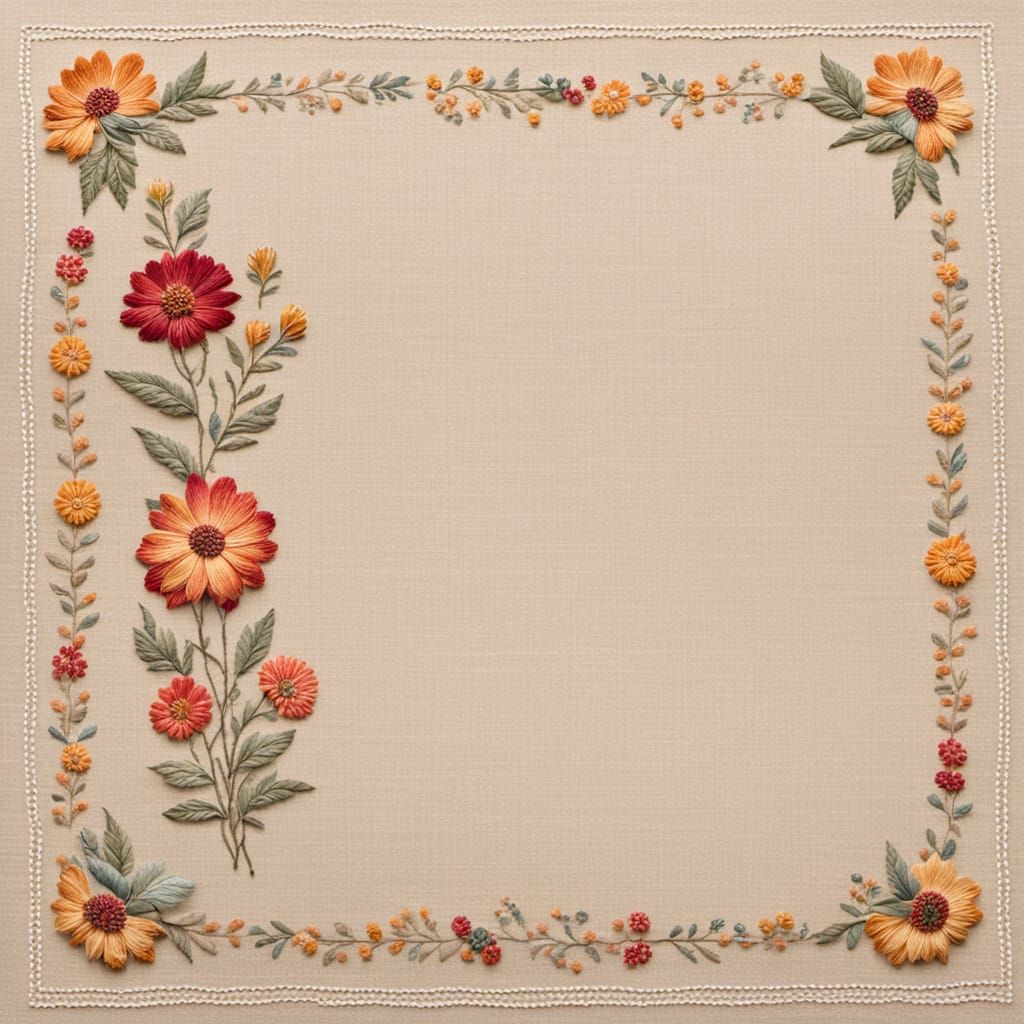 Vintage Linen with Embroidered Floral Border