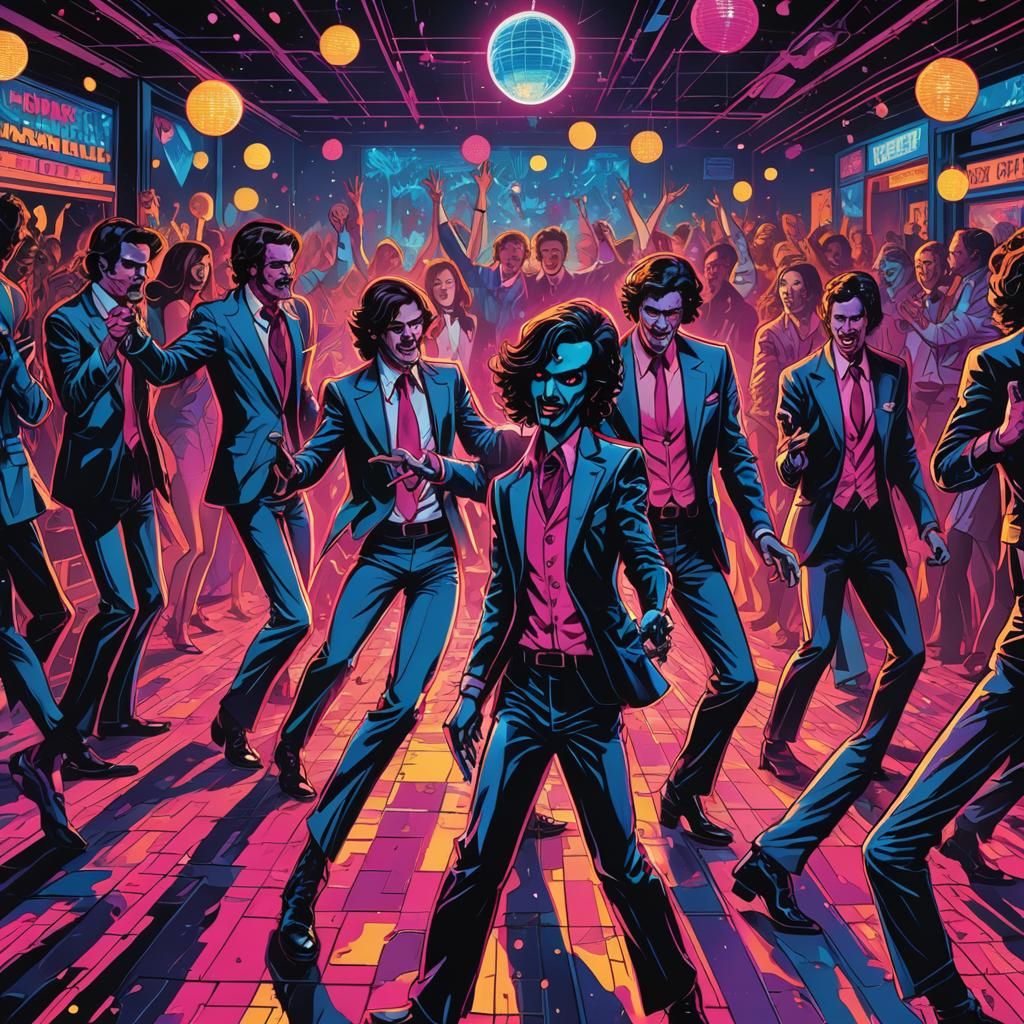 Vampires Disco Dancing in Neon Comic Book Art