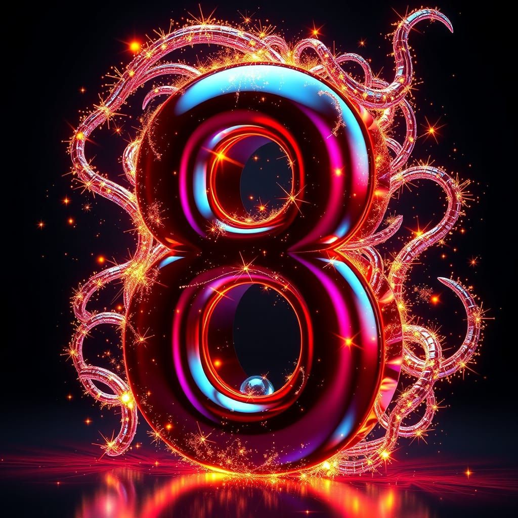 Glowing 8 Sculpture in Cosmic Aura