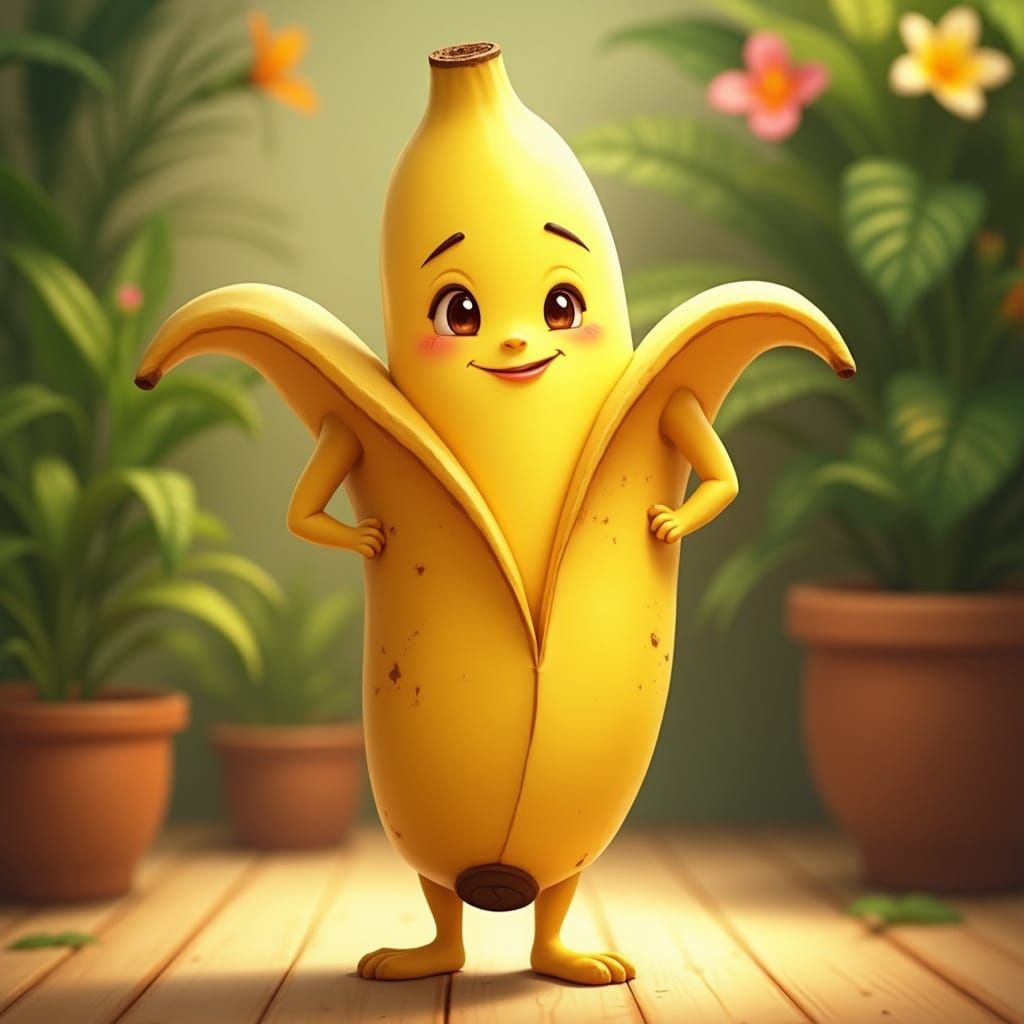 Vibrant Yellow Banana Confidently Winks in Tropical Setting