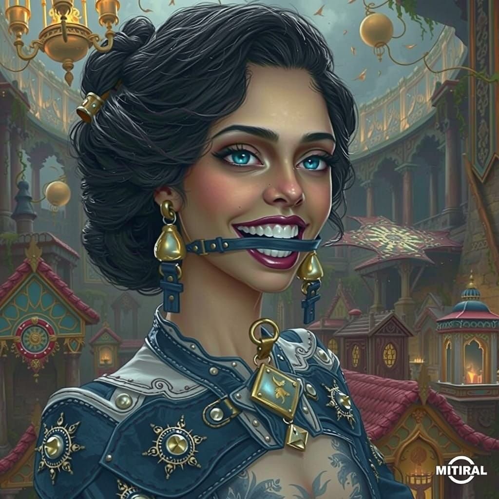 Figure Bound by Twisted Metal in Ancient Cityscape