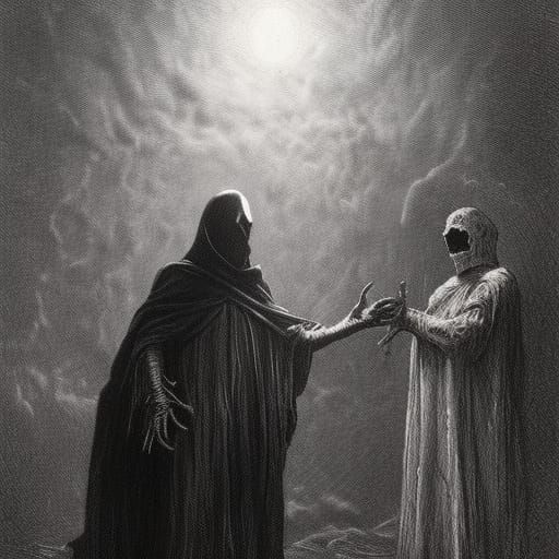 Undead Sorcerer in Black Robe and Horse Skull