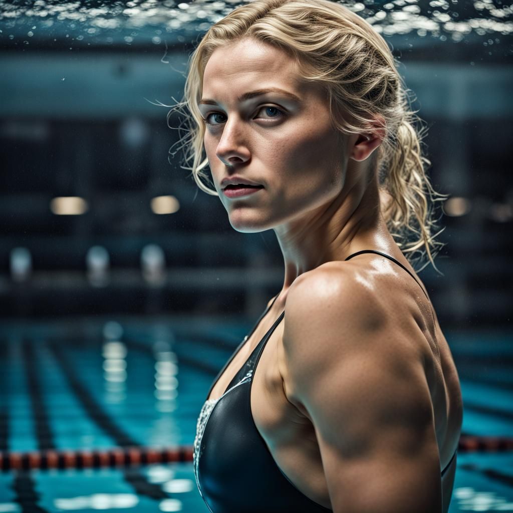 Hyperrealistic Photo of a Beautiful Blonde Swimmer