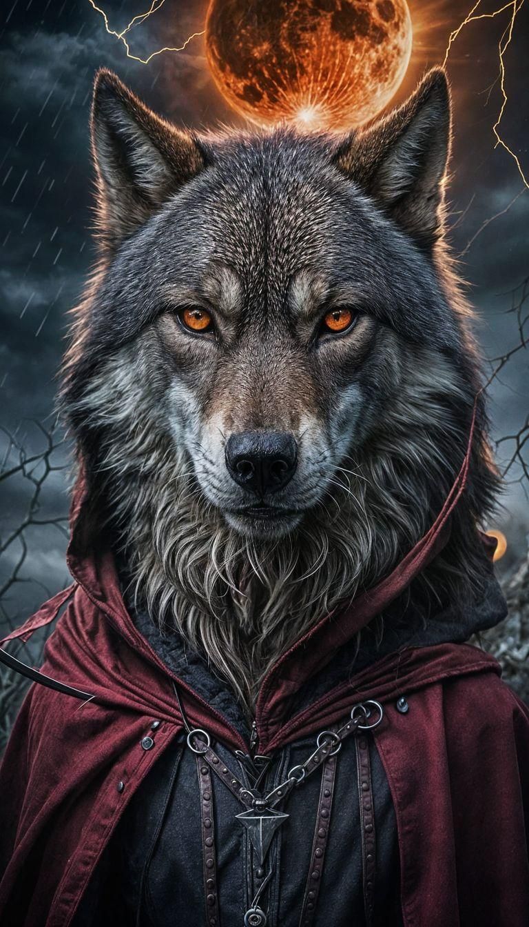 Eerie Wolf Confrontation in Dark Digital Illustration