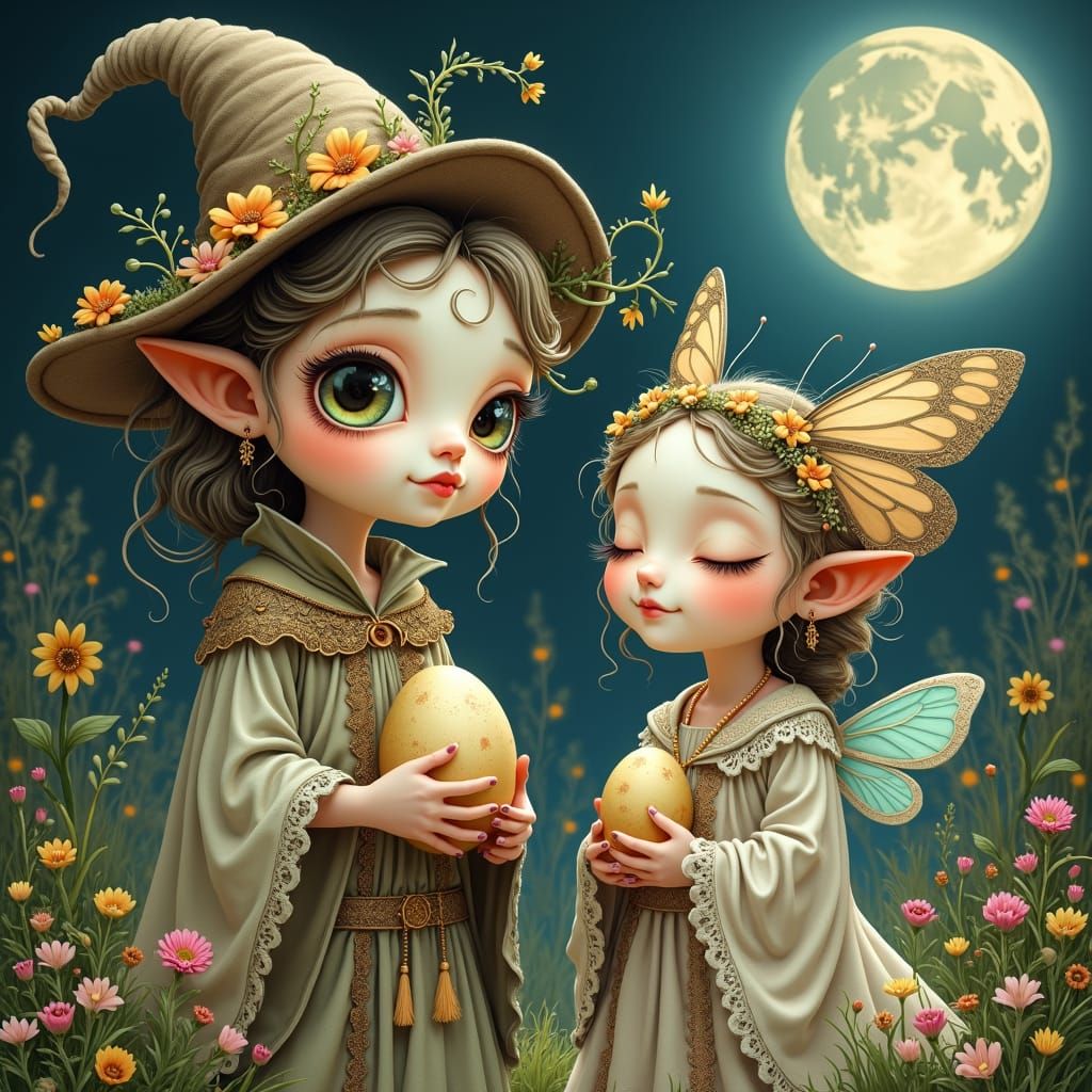 Enchanted Garden Scene with Mystical Characters