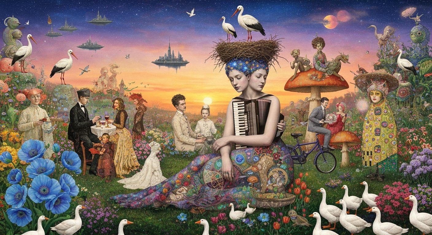 Cosmic Woman with Floral and Avian Forms