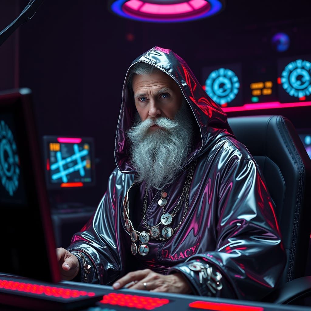 Majestic Futuristic Sorcerer in High-Tech Splendor