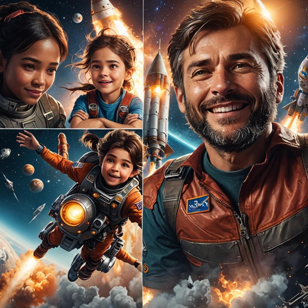 Family's Rocket Ride Through Space: Digital Art