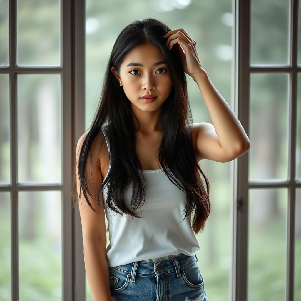 Serene Woman by Window with Tranquil Expression