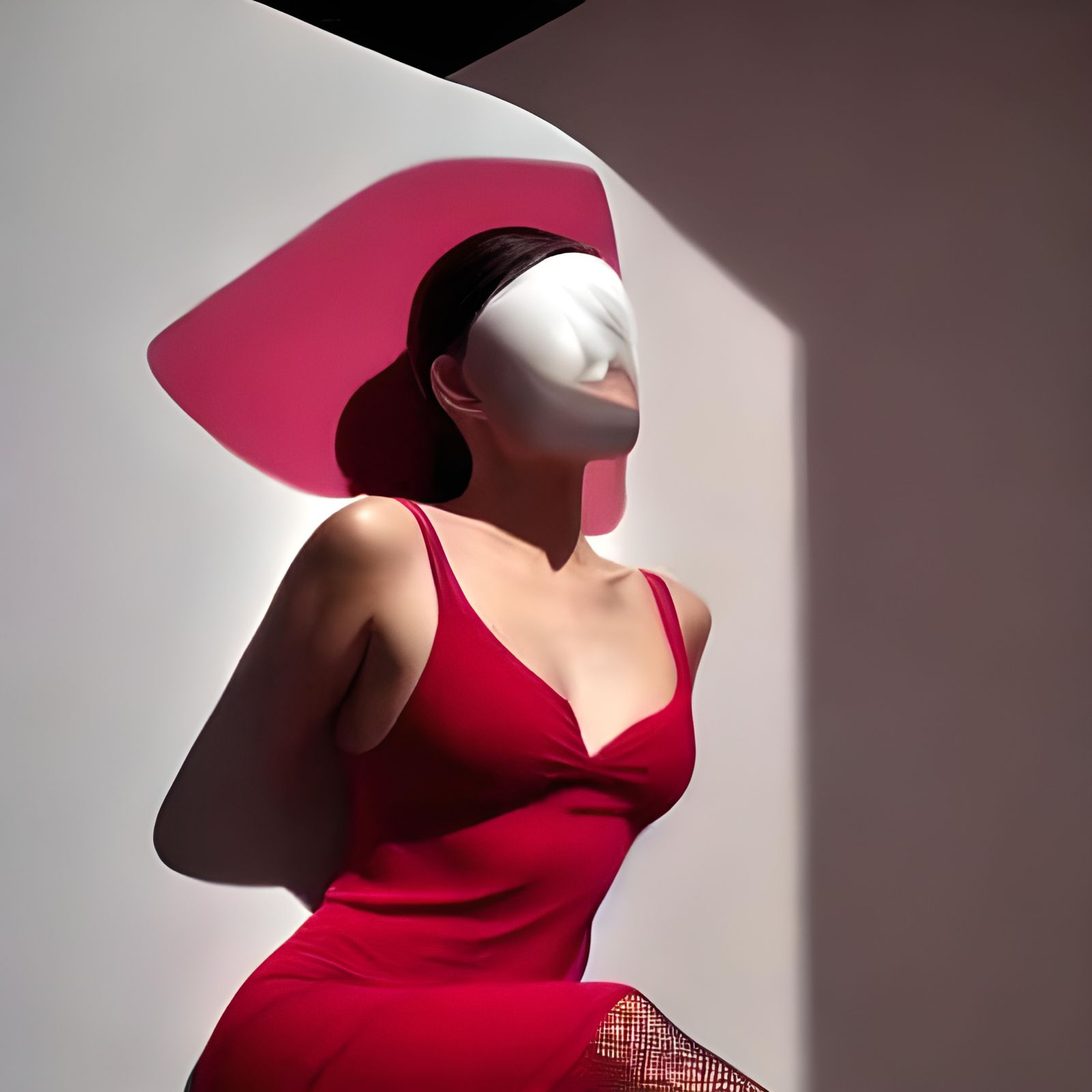 Psychedelic Woman on Orange Couch in Pastel Interior