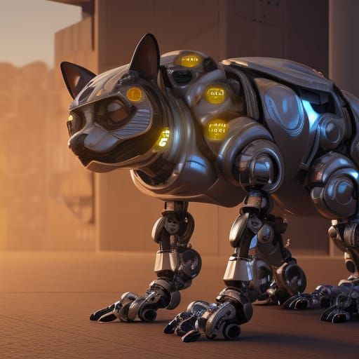 Futuristic Robotic Cat with Polished Metal Details