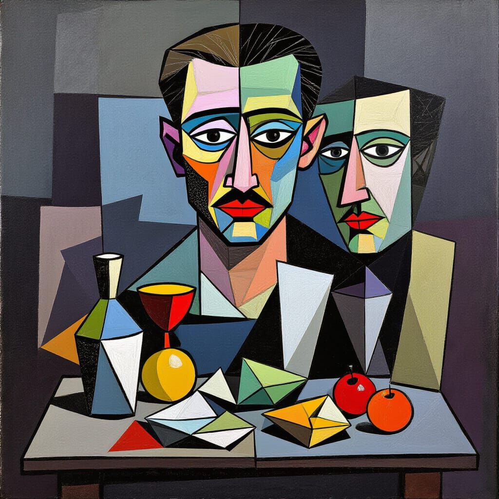 Monochromatic Cubist Still Life of Geometric Forms