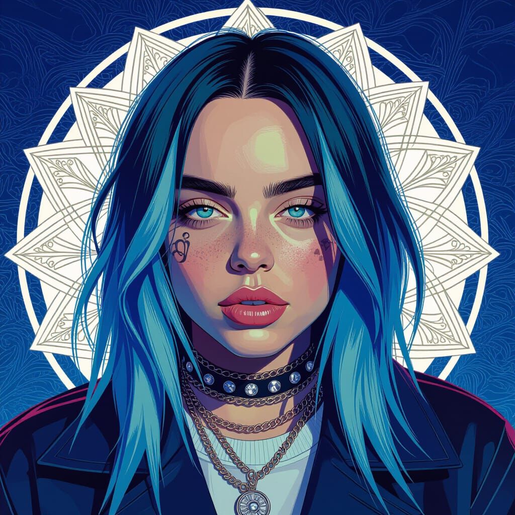 Billie Eilish Portrait in Dynamic Splash Art Style