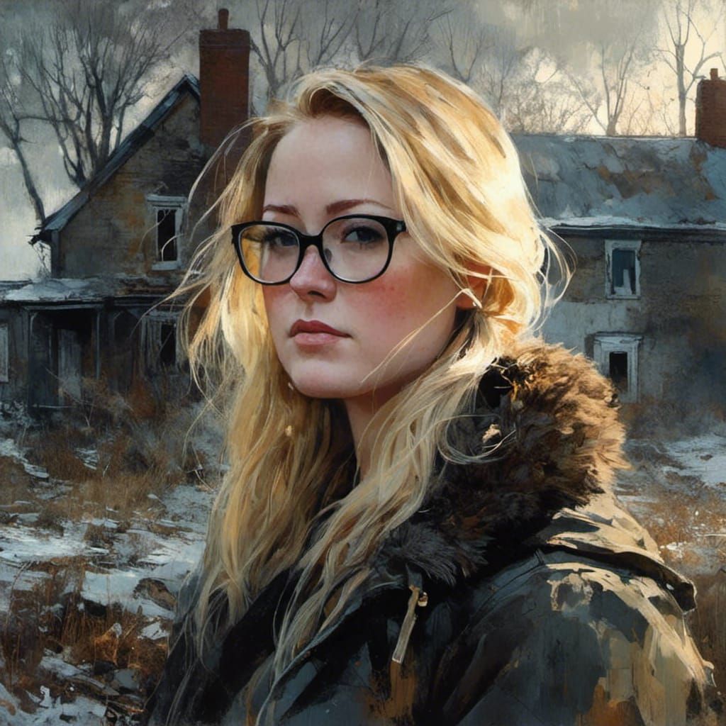 Compassionate Portrait in Apocalyptic Watercolor Style