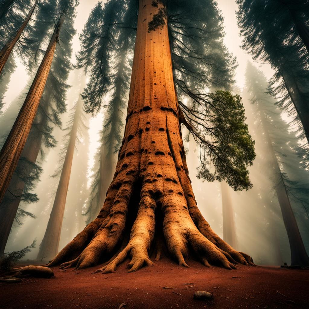 Majestic Sequoia Tree in Atmospheric Forest
