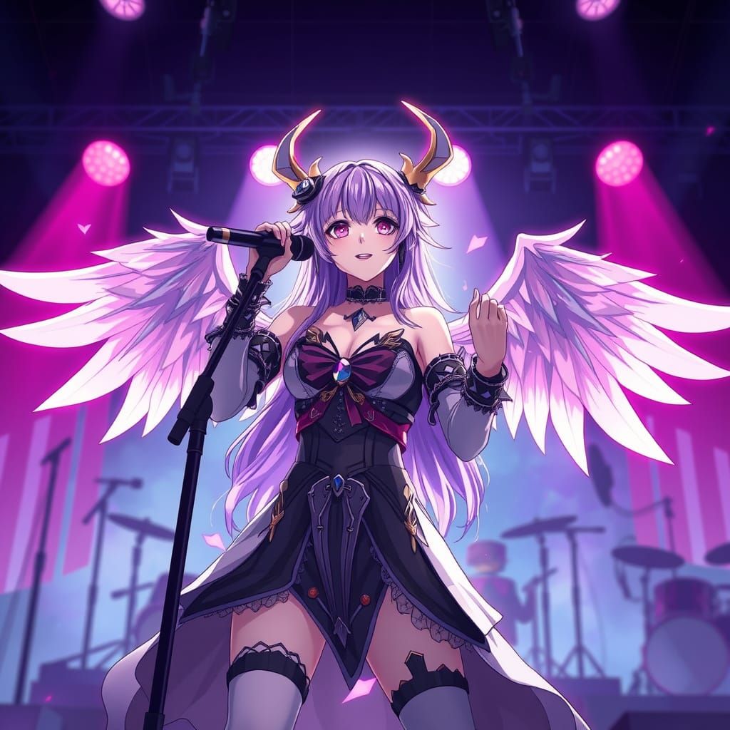 she is the on with violet hair and pink eyes her voice of an...