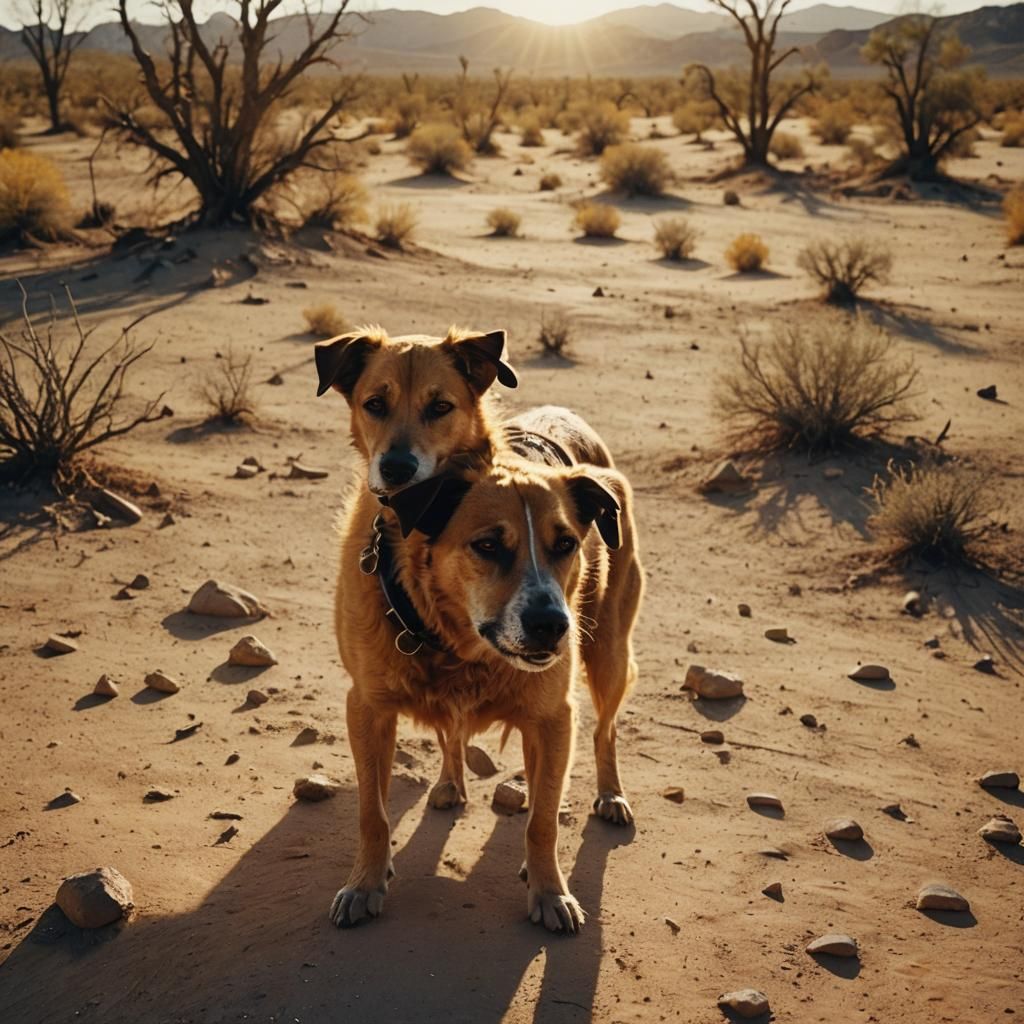 Dog's Desert Struggle in Cinematic Film Style