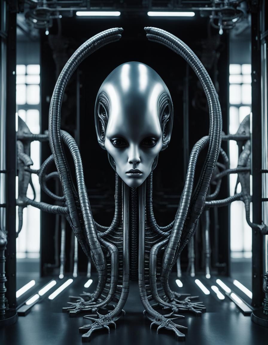 Dark Sci-Fi Portrait in Giger Style