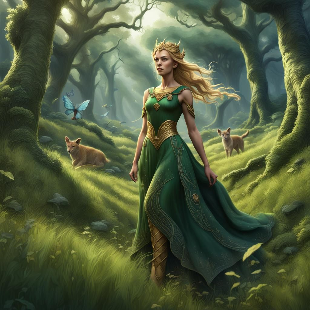 Forest Goddess in Green, Fantasy Concept Art