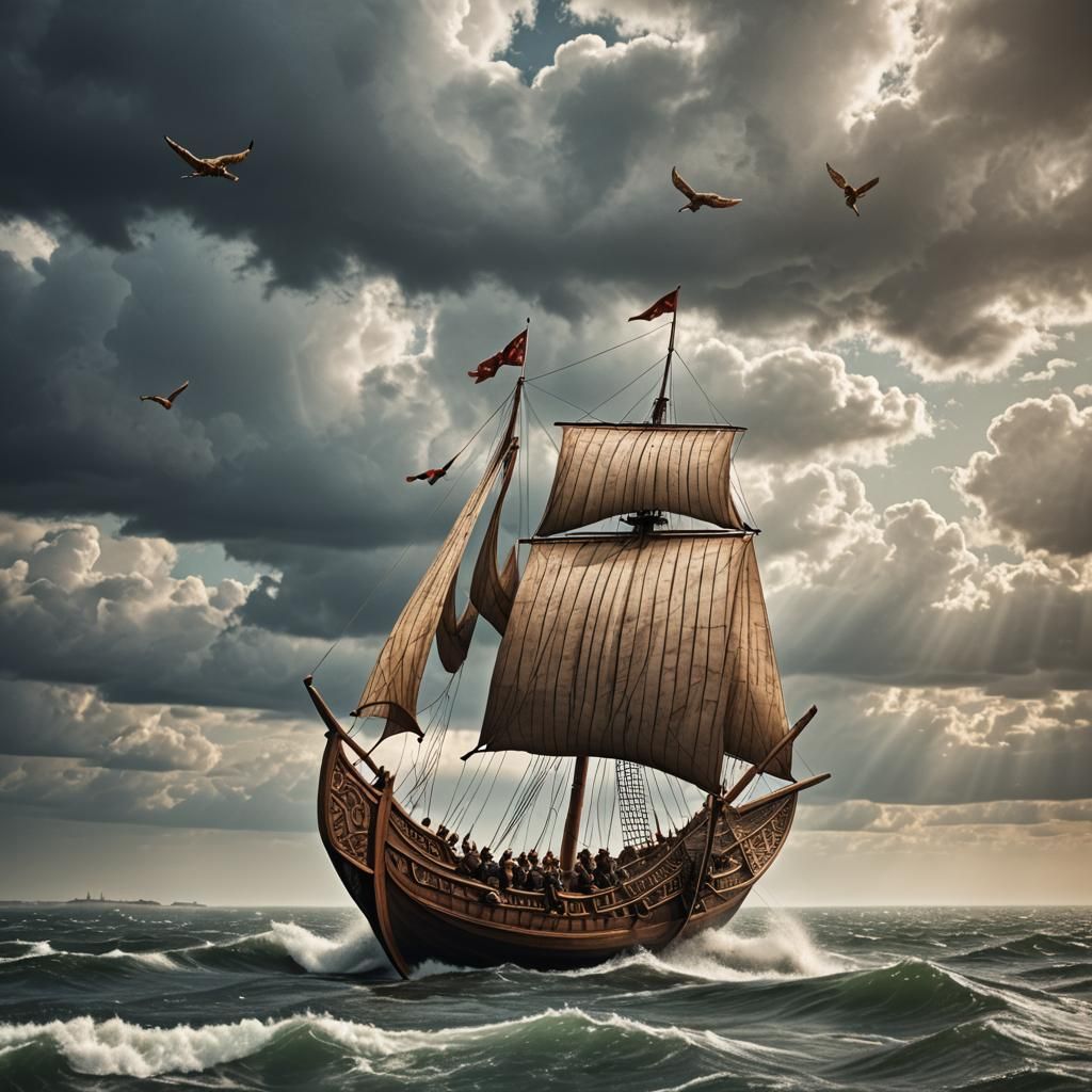 Viking Longship Kite Soaring in the Sky