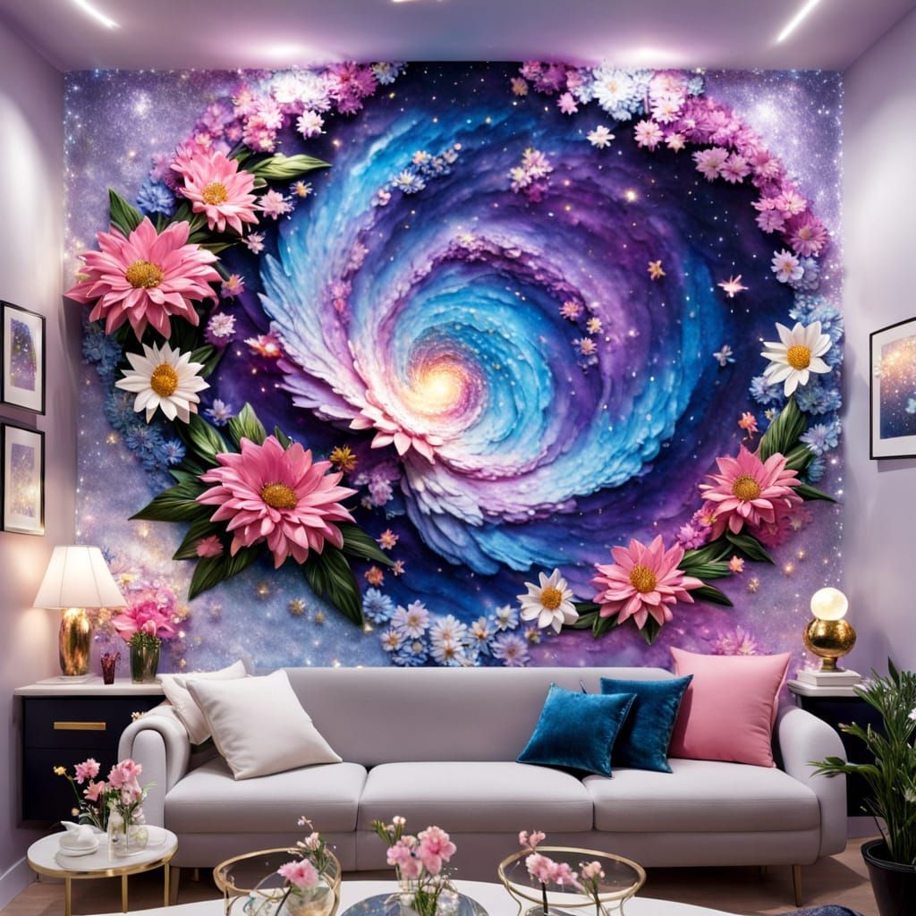 Galactic Floral Wonders in Living Room