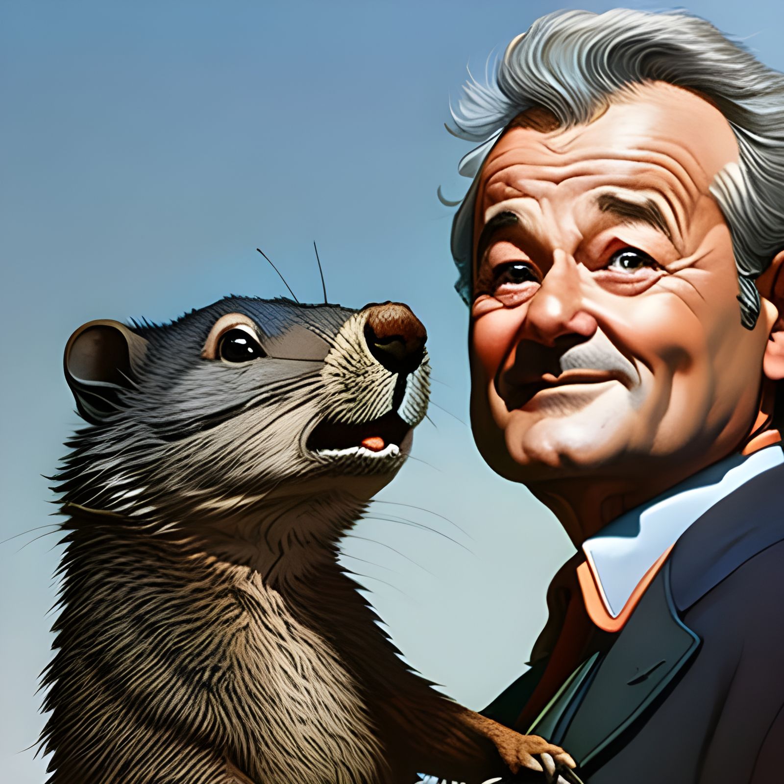 Happy Bill Murray with Groundhog: Digital Art