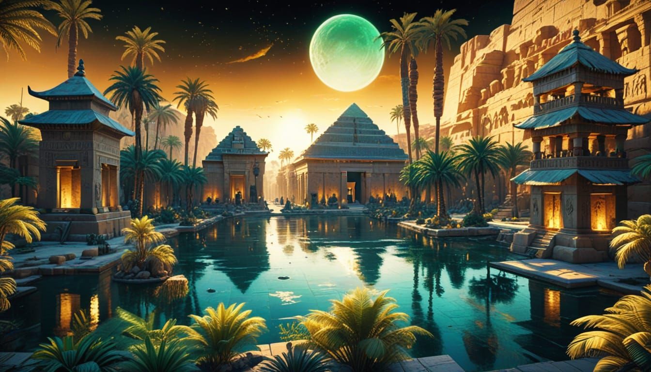 Ancient Egyptian City Concept Art in Oil Painting Style