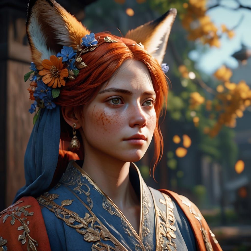 Whimsical Fantasy Goddess with Fox Ears